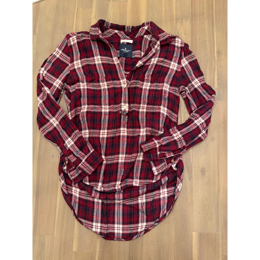 American‎ Eagle Outfitters Womens Plaid Boyfriend Fit Long Sleeve Shirt Top S P